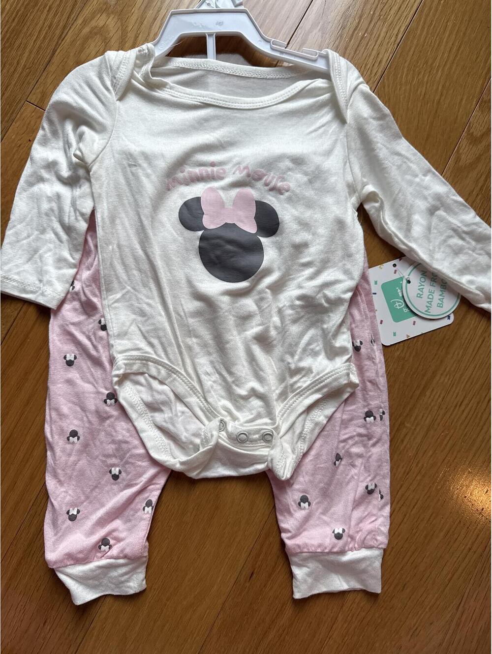 Disney Baby Minnie Mouse 2-Piece Bamboo Rayon Outfit Set 3-6M Cream Pink